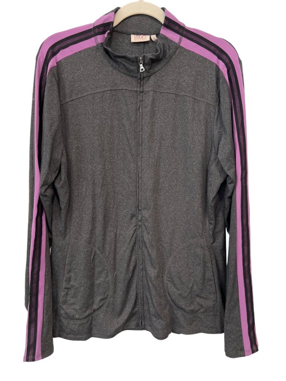 LOGO Lotus by Lori Goldstein Jacket Large Melange Knit Mesh Details Gray Lounge